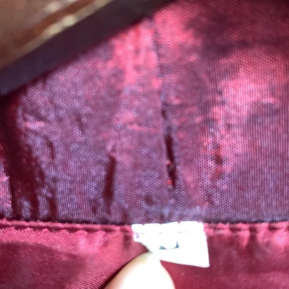 Antique Floral Embroidered Burgundy Silk Vest with Golden Fur Trim, frog toggles - Picture 7 of 12